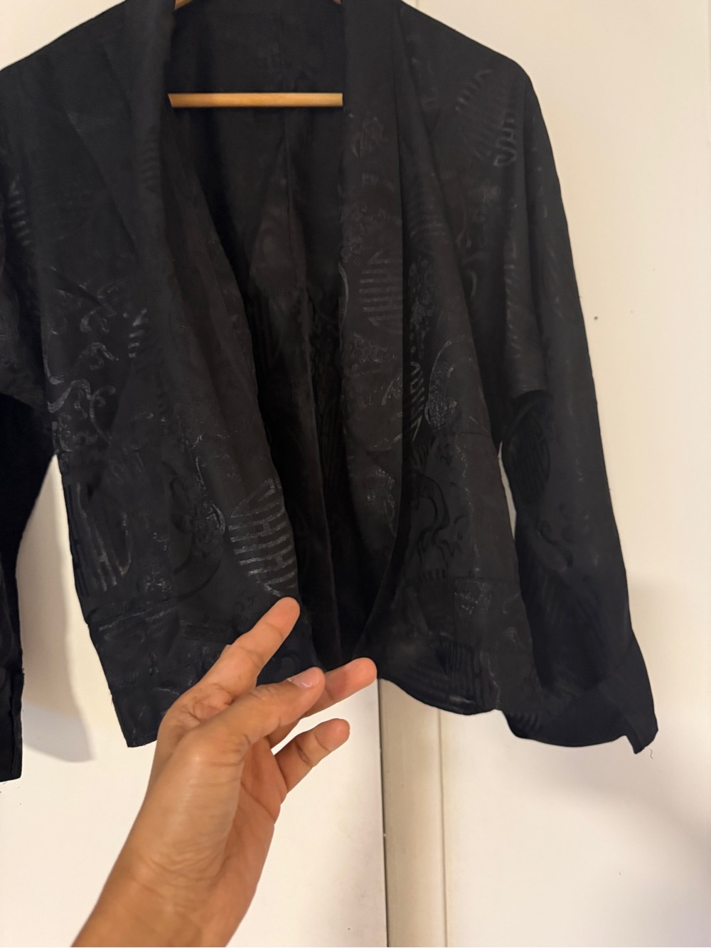 Black silky Women's Open-Front Jacket